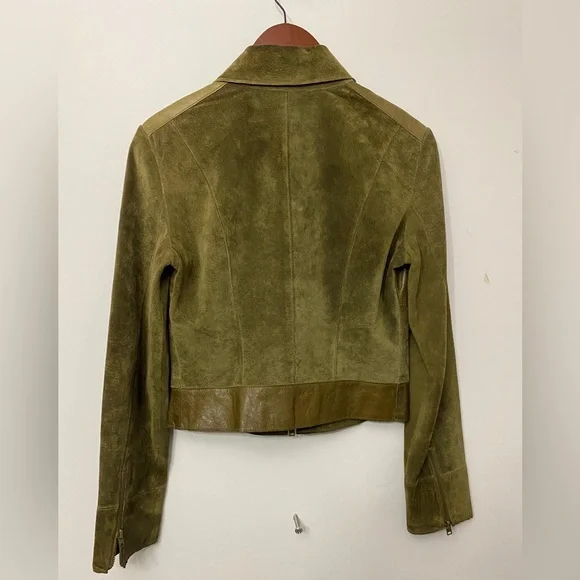 bebe Olive Green Suede Bomber Jacket - Picture 2 of 4